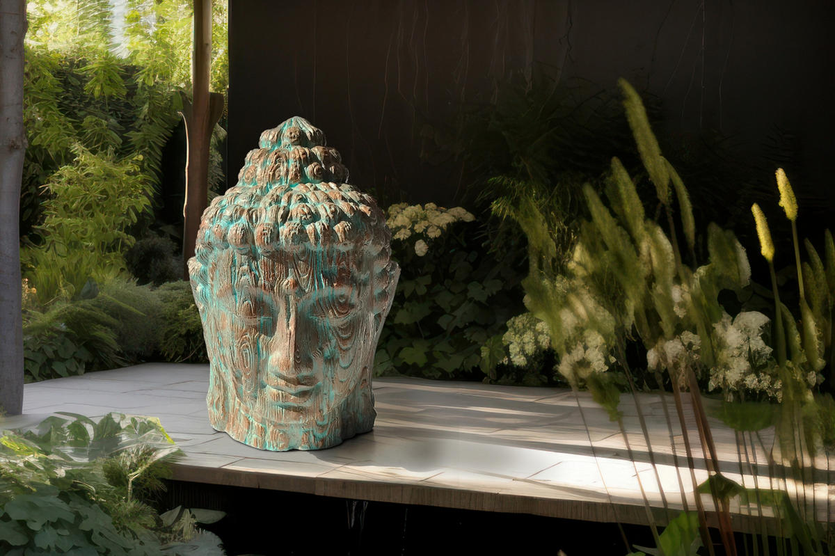 BUDDHAKOPF Celo Kupfer-Grün 110x76x76cm - Kupferfarben, Kunststoff (76/110/76cm) - DELUKE
