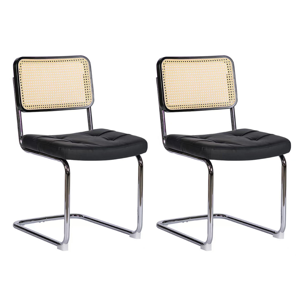 JÍDELNÍ ŽIDLE pérové (sada 2 ks), umělá kůže a ratan, chromovaná podnož - černá, textil (53/84.6/46.4cm) - Urban Meuble