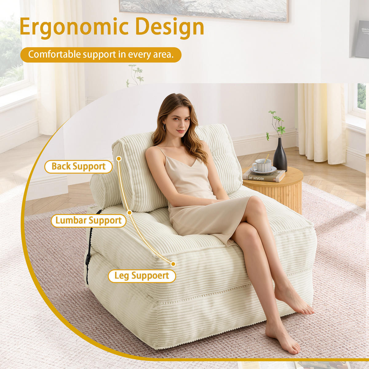 SCHLAFSESSEL 2-in-1 aus weichem Cord, klappbar als Loungesessel und Gästebett - Beige, Kunststoff (85/85/85cm) - Urban Meuble