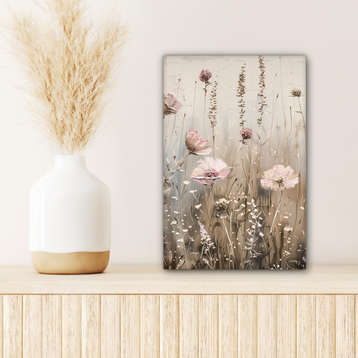 LEINWANDBILD Blumen - Rosa - Modern - Beige Deko Wohnzimmer 20x30 cm - Beige, Textil (20/30cm) - MuchoWow