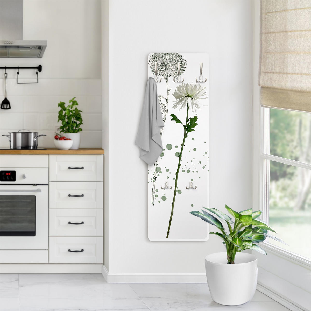 WANDGARDEROBE - Botanisches Aquarell - Löwenzahn 34/105 cm - Weiß, Holzwerkstoff (34/105/1.6cm) - Bilderwelten