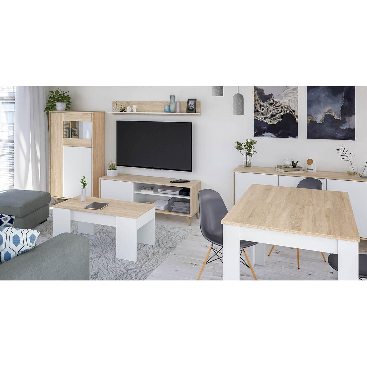 COUCHTISCH mit hochklappbarer Platte L100 cm - Alida - Weiß, Holzwerkstoff (100/50/45cm) - Calicosy