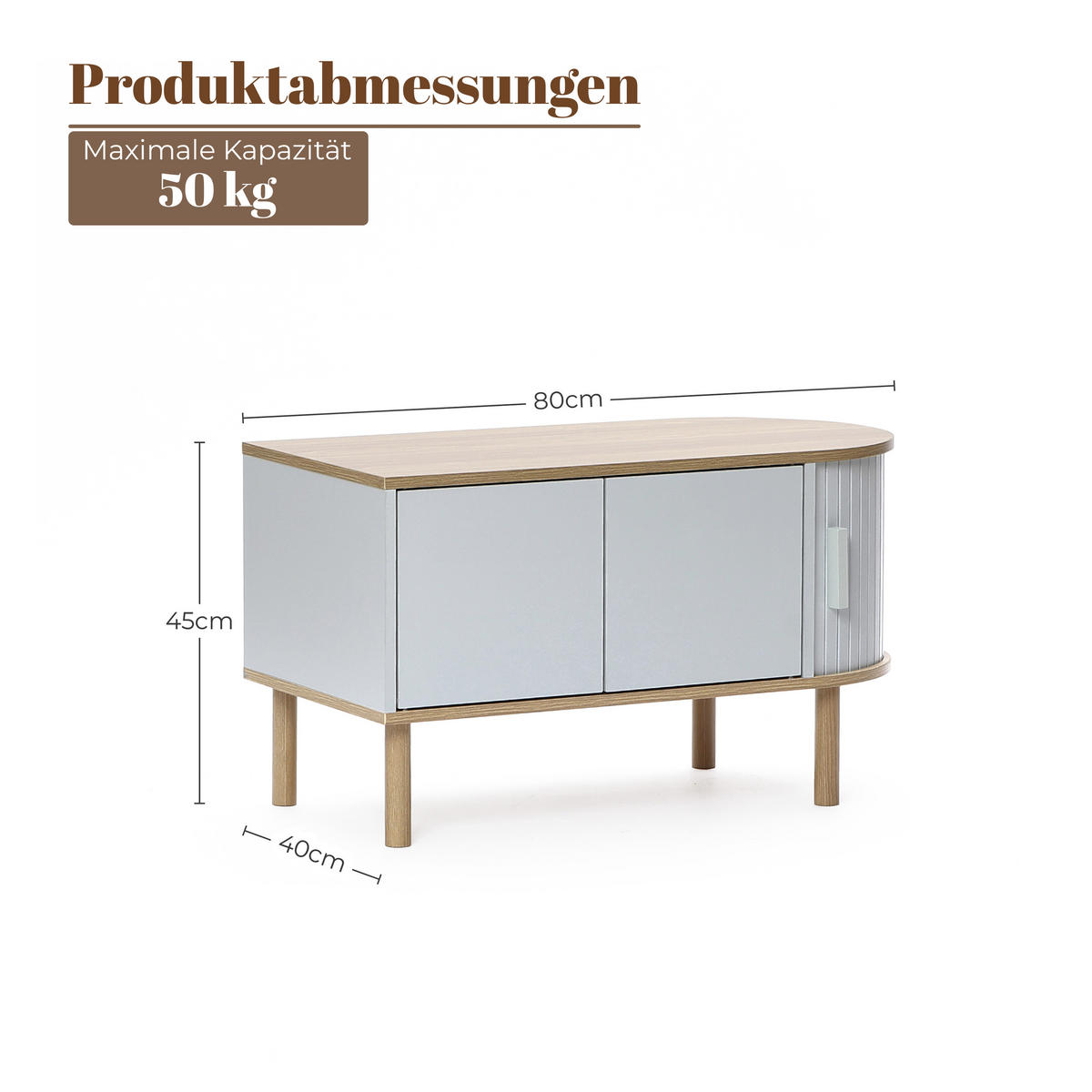 COUCHTISCH mit 2 Türen | B80 x T40 x H45 cm - Grau, Holzwerkstoff (40/80/45cm) - Hometopia