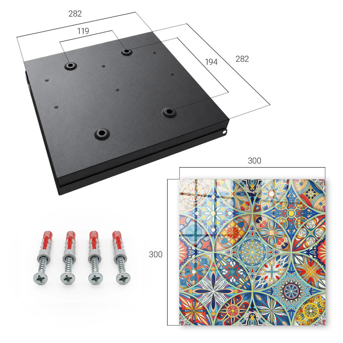 SCHLÜSSELBOX Schwarz 30x30 cm- Türöffnung nach rechts - Farbenfrohes Mosaik - Blau, Metall (30/30/5cm) - TULUP