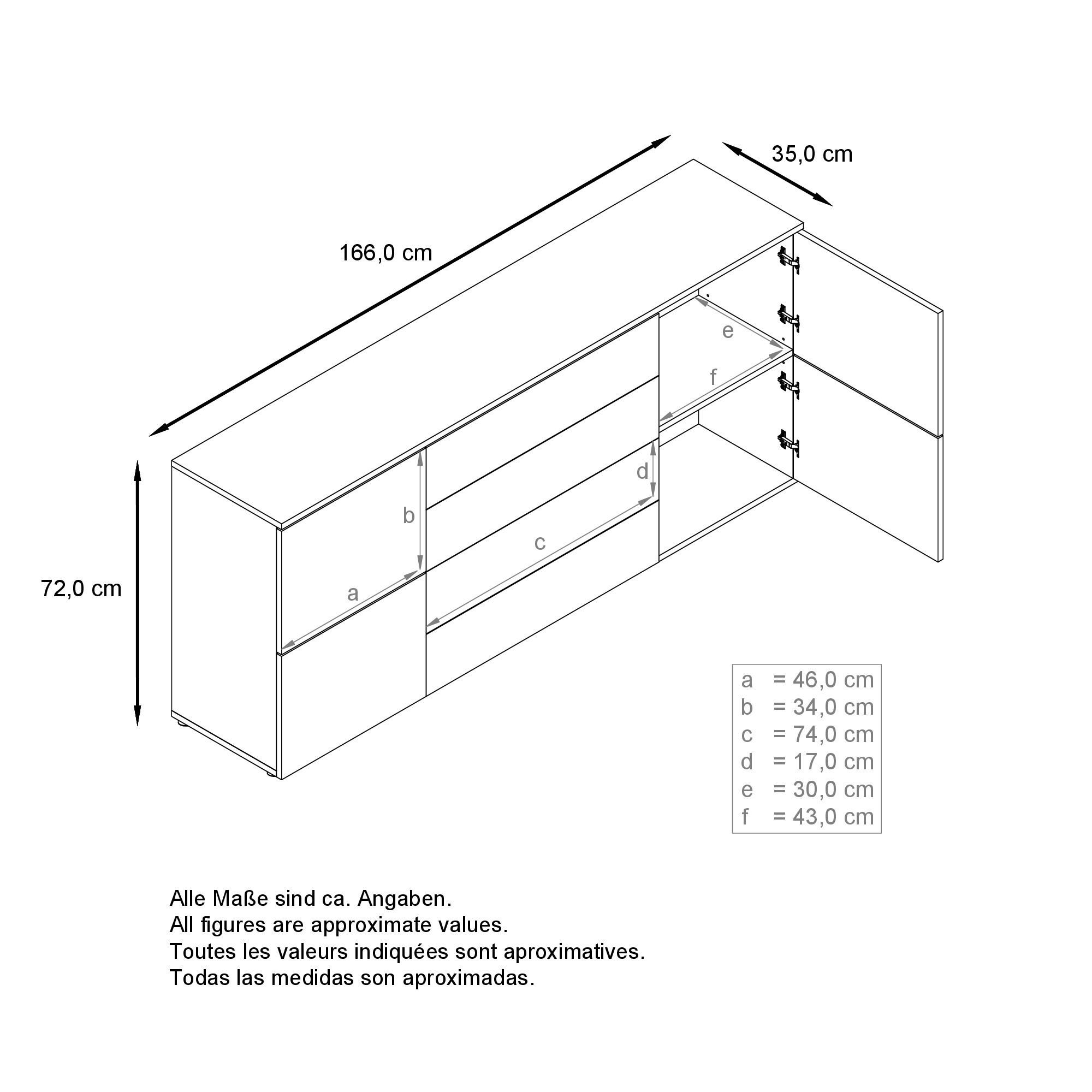 Thumbnail - Vladon Sideboard, Weiß Hochglanz, Eiche San Remo, Holzwerkstoff, 166x72x35 cm, Wohnzimmer, Kommoden & Sideboards, Sidebo...