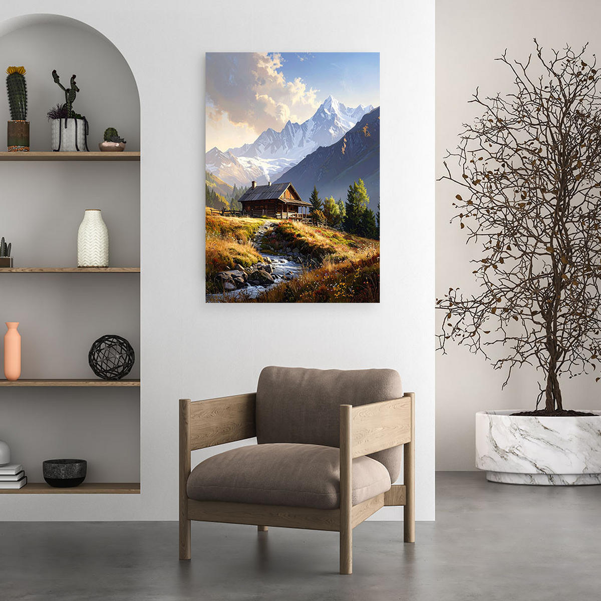 BILD auf Leinwand, Berglandschaft Hütten Natur - Multicolor, Textil (30/45cm) - Feeby