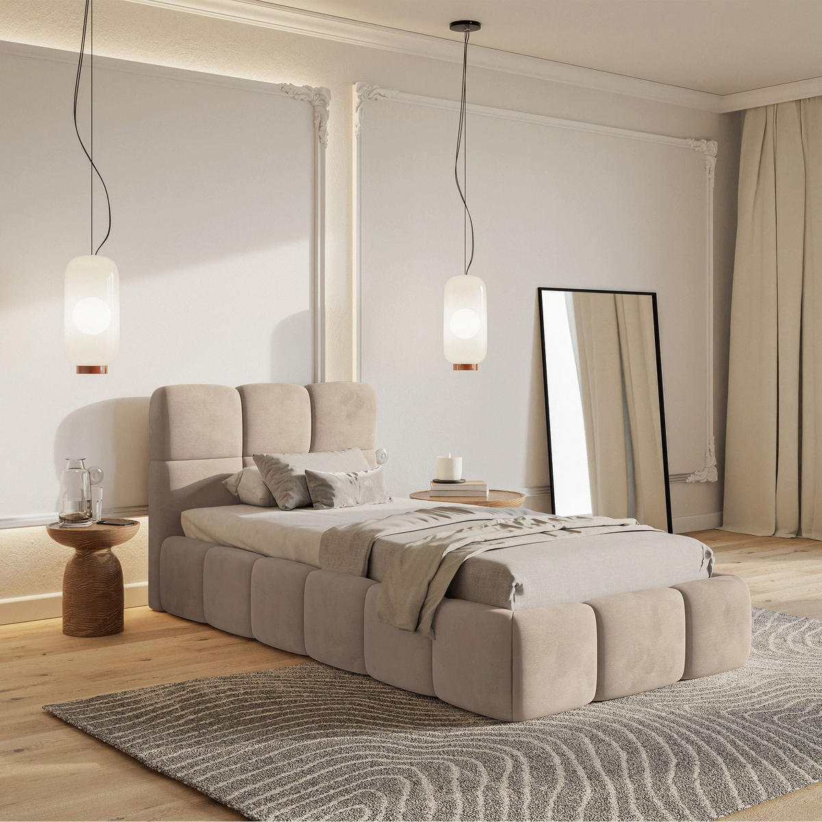 POLSTERBETT Cloudy Beige Samt, Bettkasten & Lattenrost, 90x200 cm - Beige/Schwarz, Kunststoff/Textil (90/200cm) - Selsey