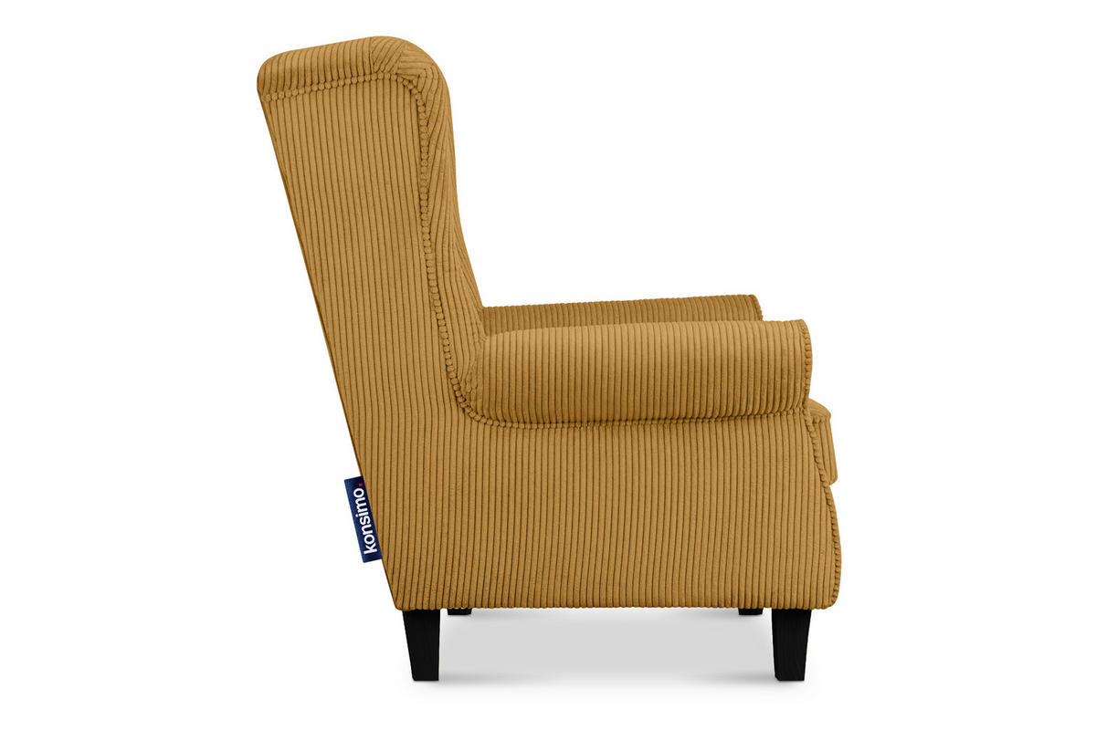 OHRENSESSEL MILES Kord-Bezug Petfriendly, gelb - Gelb, Holzwerkstoff/Buchenholz (82/105/97cm) - KONSIMO®