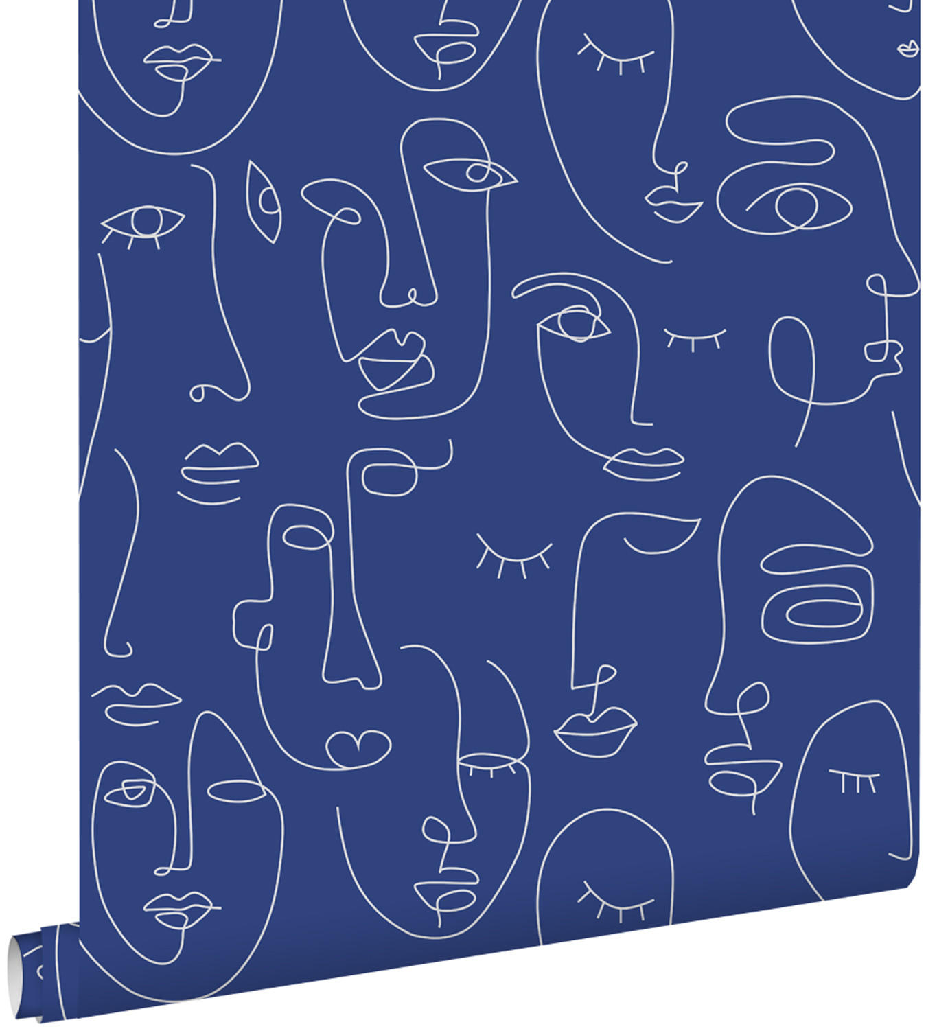TAPETE Line Art Gesichter 50 x 900 cm - Blau, Papier (50/900cm) - ESTAhome