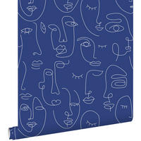 TAPETE Line Art Gesichter 50 x 900 cm - Blau, Papier (50/900cm) - ESTAhome