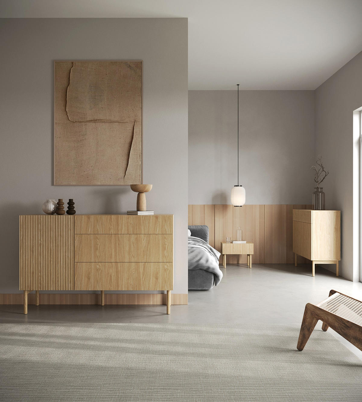 KOMODA Nolie dekor duba s 3 zásuvkami 140 cm - farba duba, drevo/kompozitné drevo (140/90.6/38cm) - Selsey