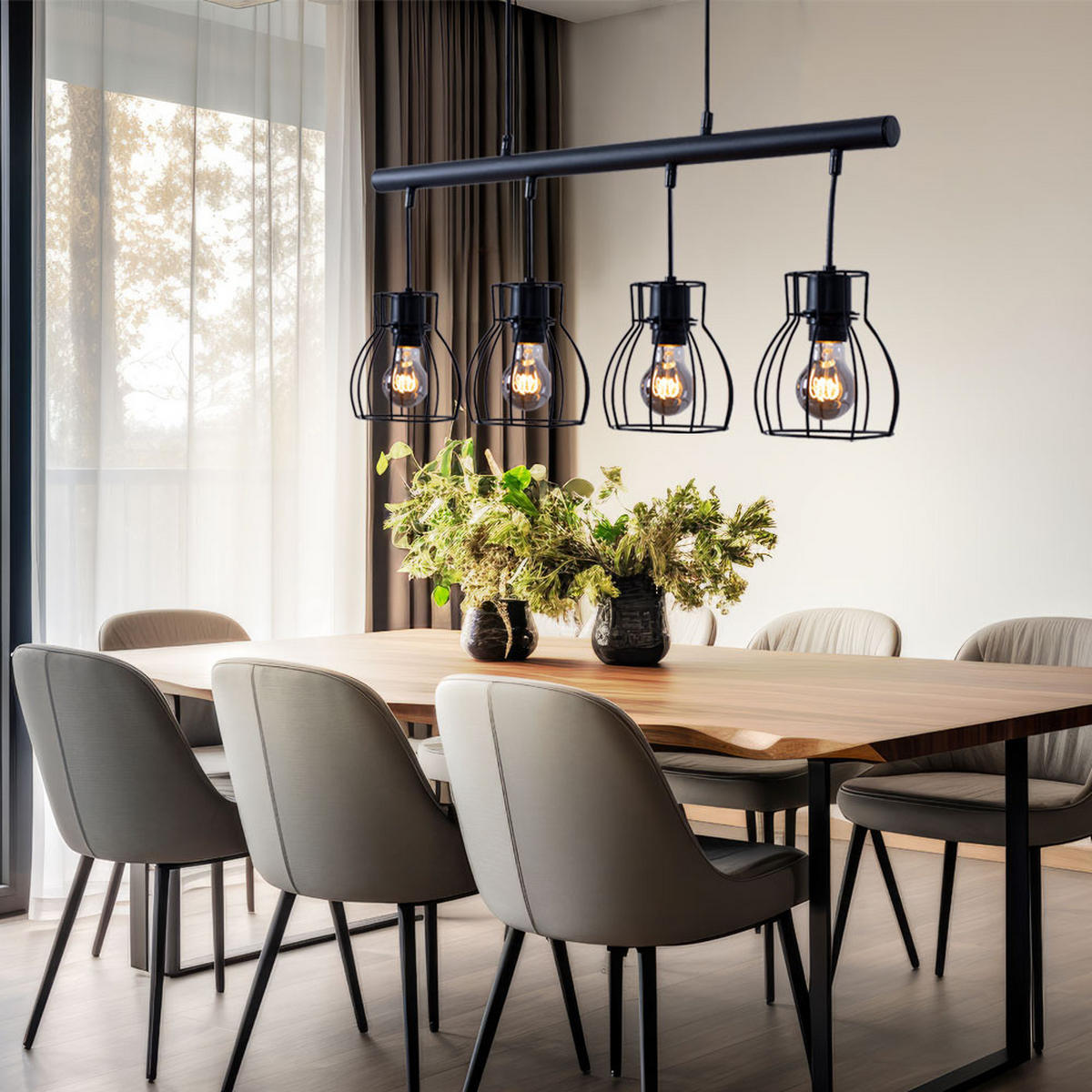 LED HÄNGELEUCHTE Käfig Design Schwarz - Schwarz, Metall (77/14/120cm)