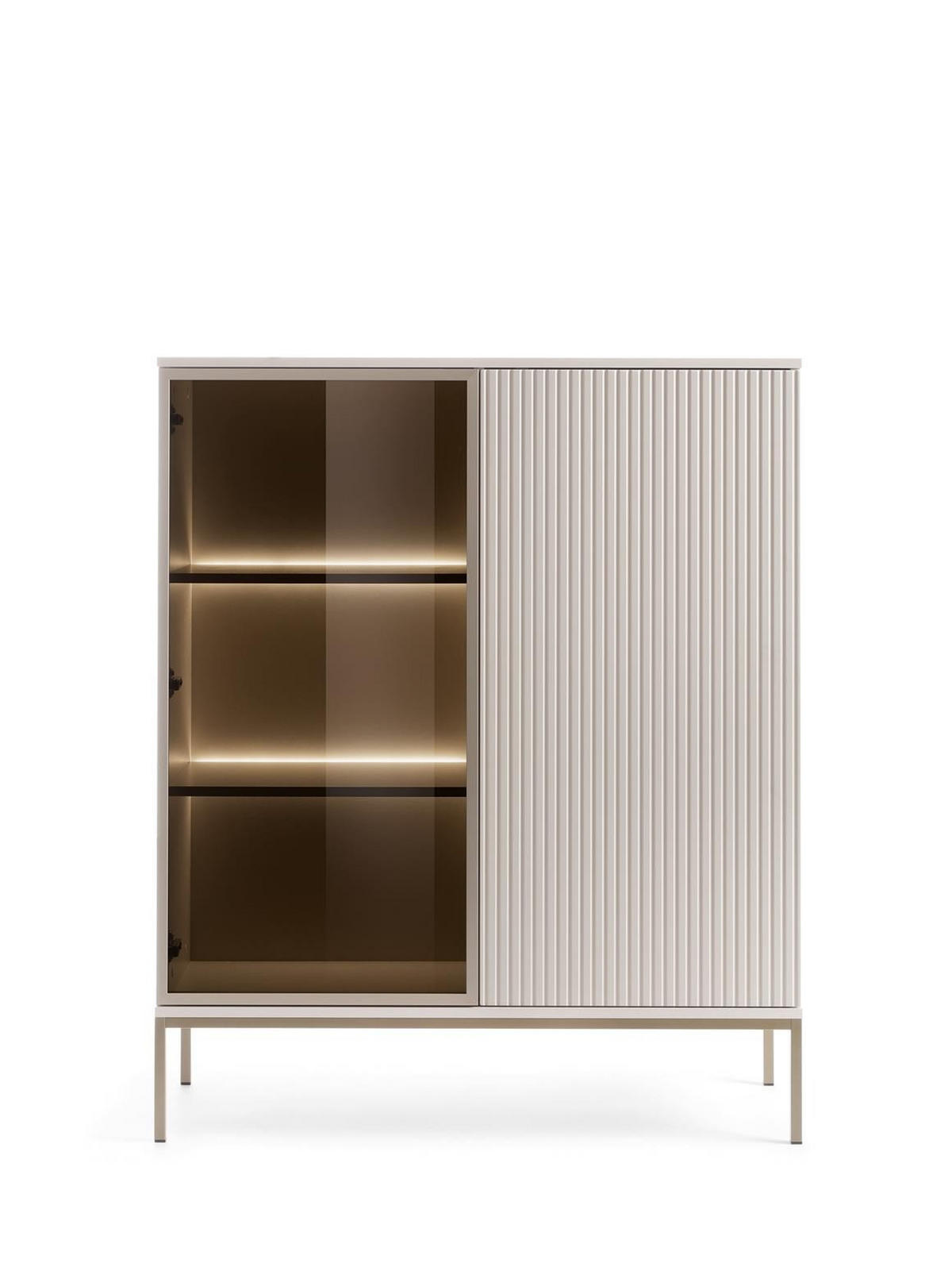 VITRINE Sentino Kaschmir, Zweitürige Glasvitrine mit LED - Kaschmir, Holzwerkstoff/Metall (104/126/39cm) - Bettso