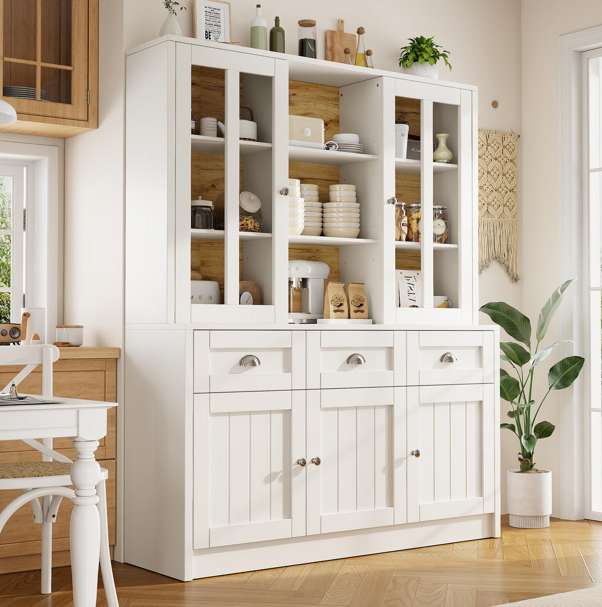 BUFFET 140/38,5/175 cm aus MDF und Acryl mit verstellbaren Einlegeböden Weiß - Weiß, Holzwerkstoff (140/175/38.5cm) - Modenvie