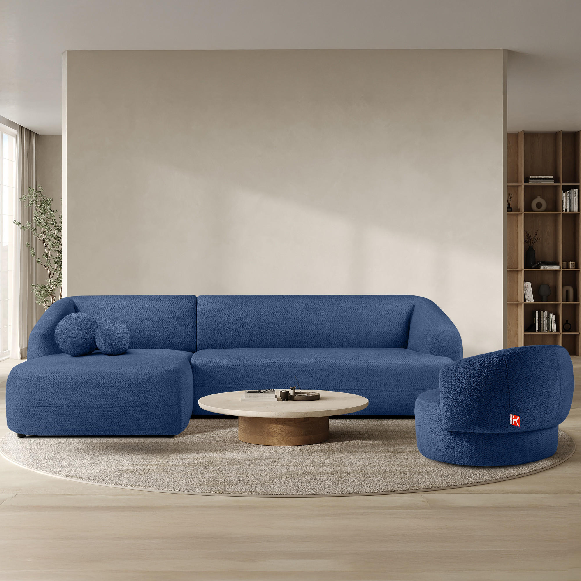 Thumbnail - Konsimo® Ecksofa, Blau, Textil, L-Form, 300x160 cm, Wohnzimmer, Sofas & Couches, Wohnlandschaften, Ecksofas