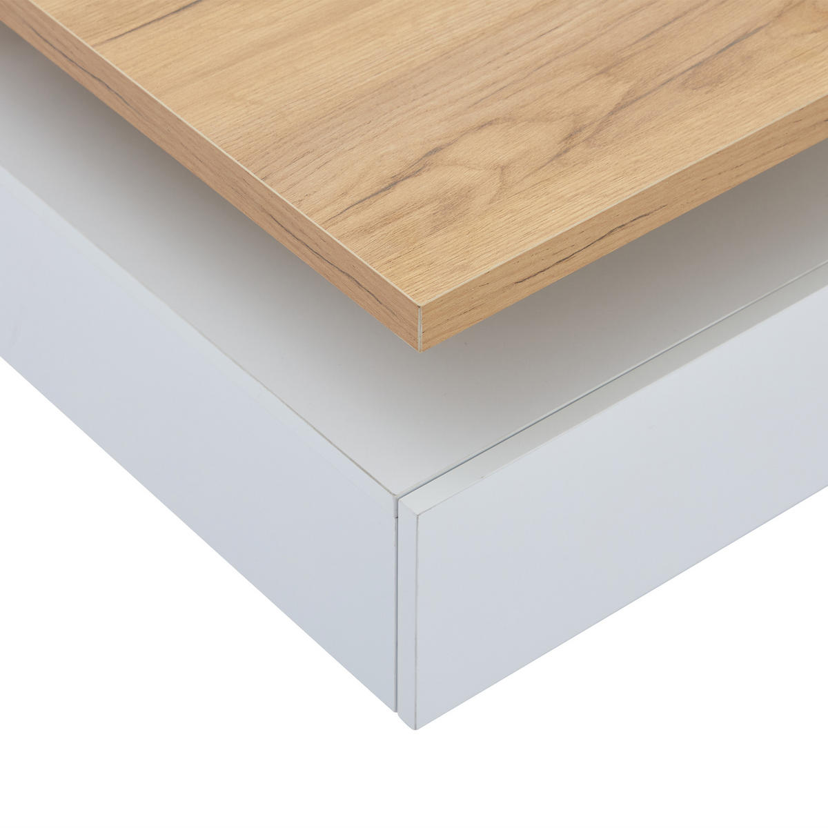 COUCHTISCH 70/70/36 cm weiß Hochglanz mit 360° schwenkbarem Tisch und Stauraum - Weiß, Holzwerkstoff (70/70/36cm) - OKWISH