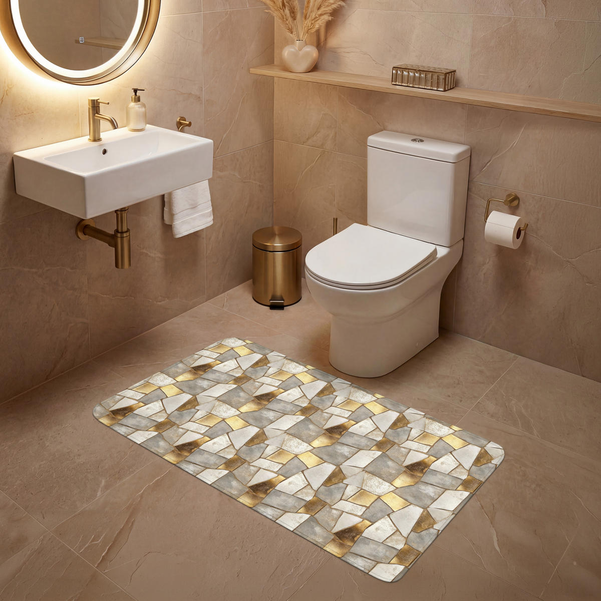 WC PŘEDLOŽKA Mozaika - Mramor - Zlato 120x60 cm - šampaňská, textil/plast (120/1cm) - OnlyWow