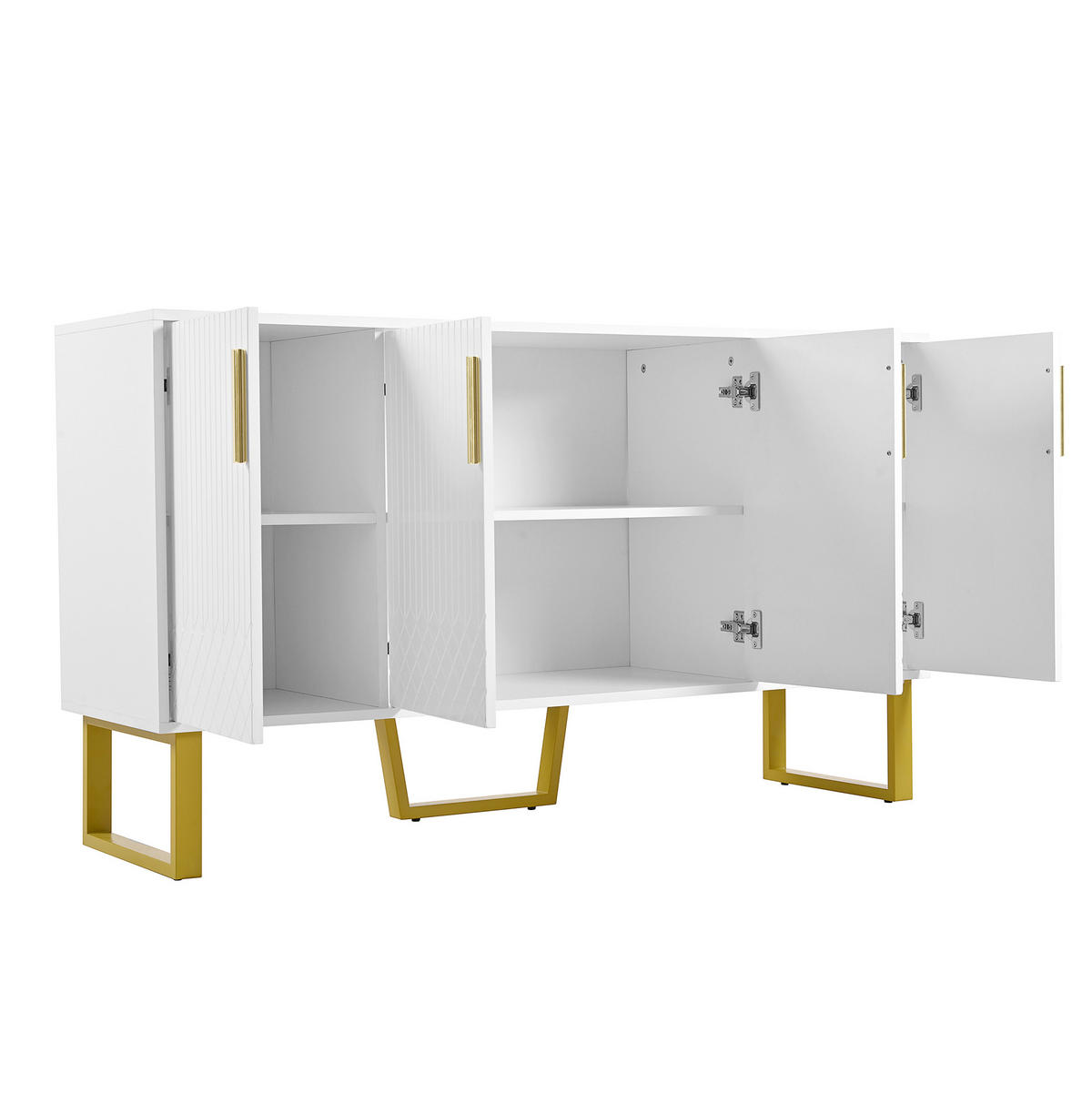 SIDEBOARD 140/40/80 cm aus MDF mit 4 Türen, Hochglanzfront und geometrischem Design, Weiß - Weiß, Holzwerkstoff (140/80/40cm) - Redom
