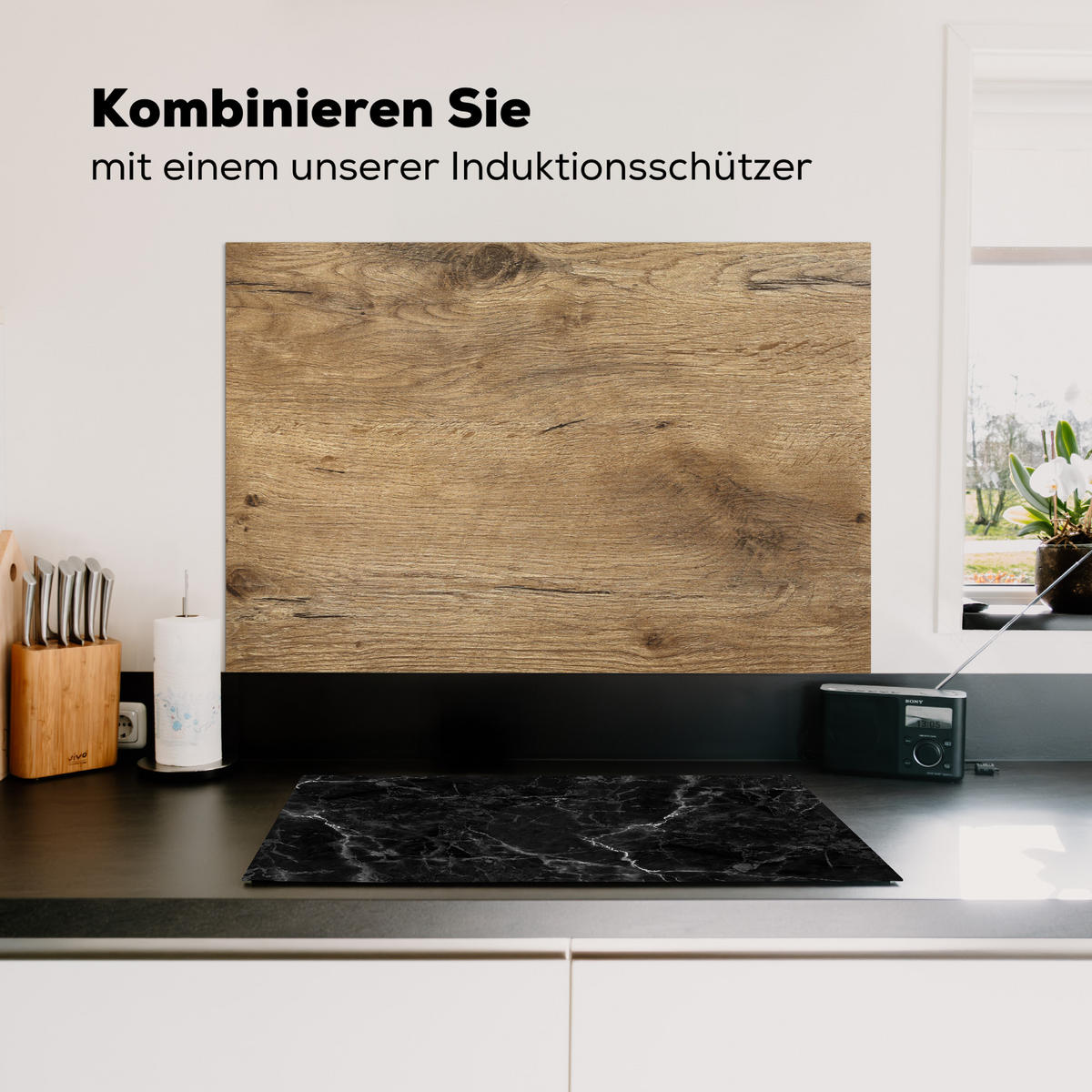 SPRITZSCHUTZ KÜCHE Holz - Braun - Holzoptik 90x60 cm - Eichefarben, Metall (90/0.3/60cm) - MuchoWow