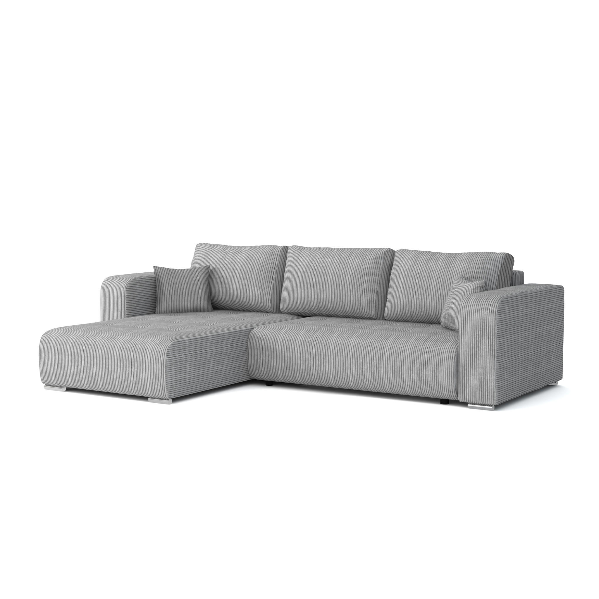 ECKSOFA CARACAS 288/185 in Cord Hellgrau mit Schlaffunktion links - Hellgrau, Holz/Holzwerkstoff (288/185cm) - Deine Möbel 24