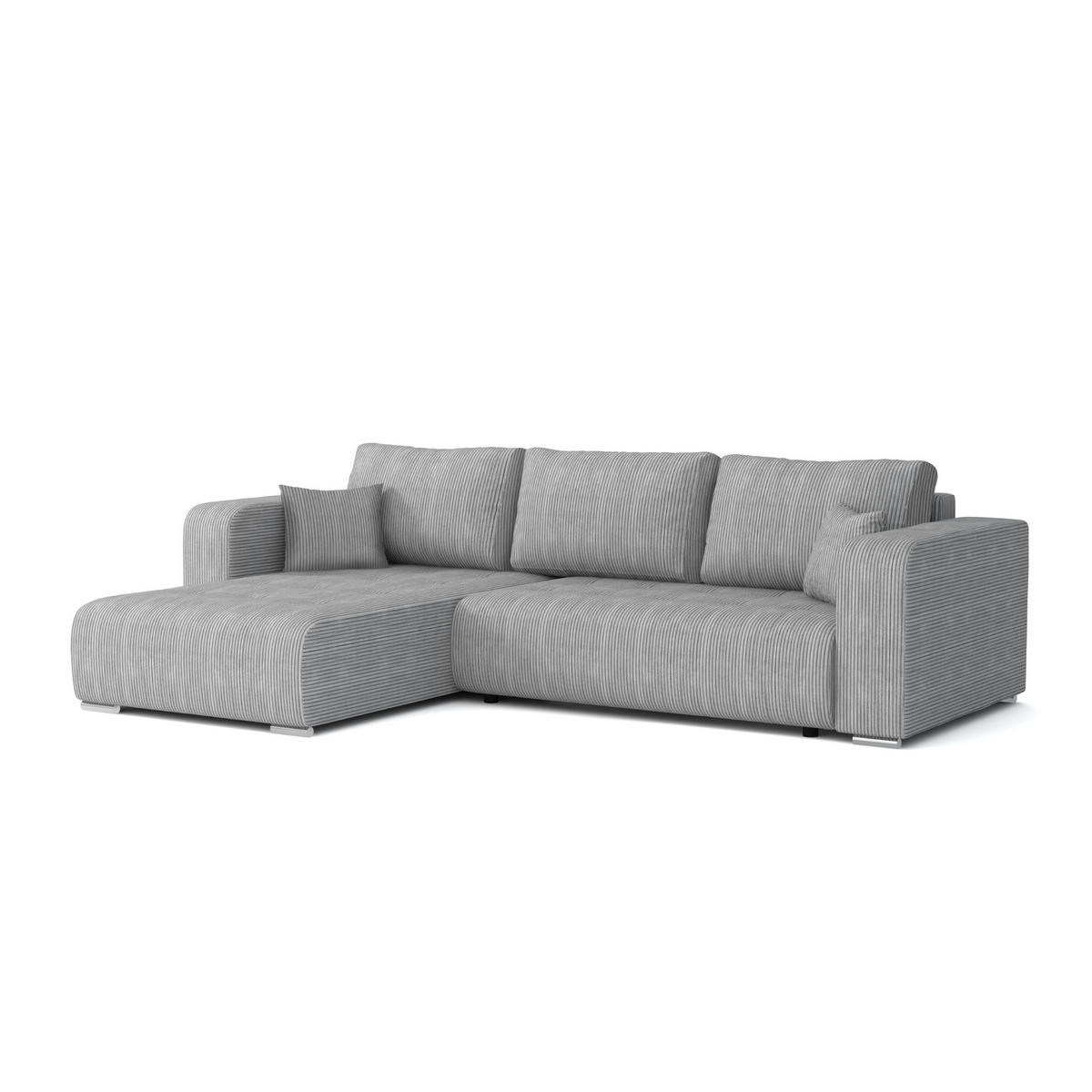 ECKSOFA CARACAS 288/185 in Cord Hellgrau mit Schlaffunktion links - Hellgrau, Holz/Holzwerkstoff (288/185cm) - Deine Möbel 24