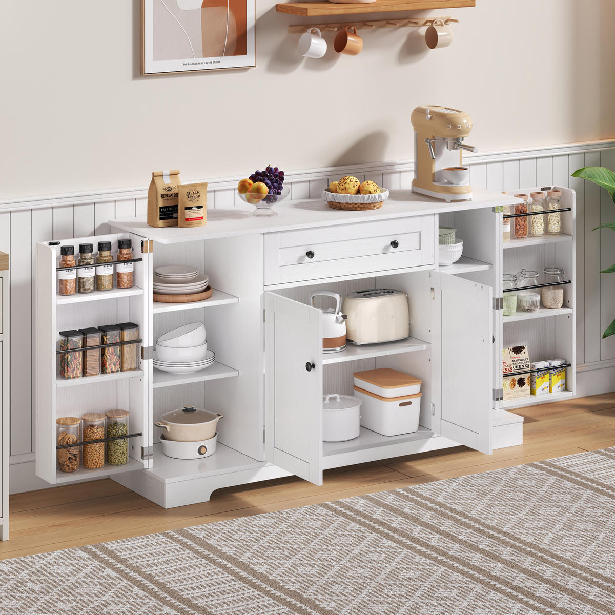 SIDEBOARD aus MDF 138x40x85 cm Weiß mit Schublade, verstellbaren Einlegeböden und Kippsicherung - Weiß, Holzwerkstoff (138/85/40cm) - IVMEU