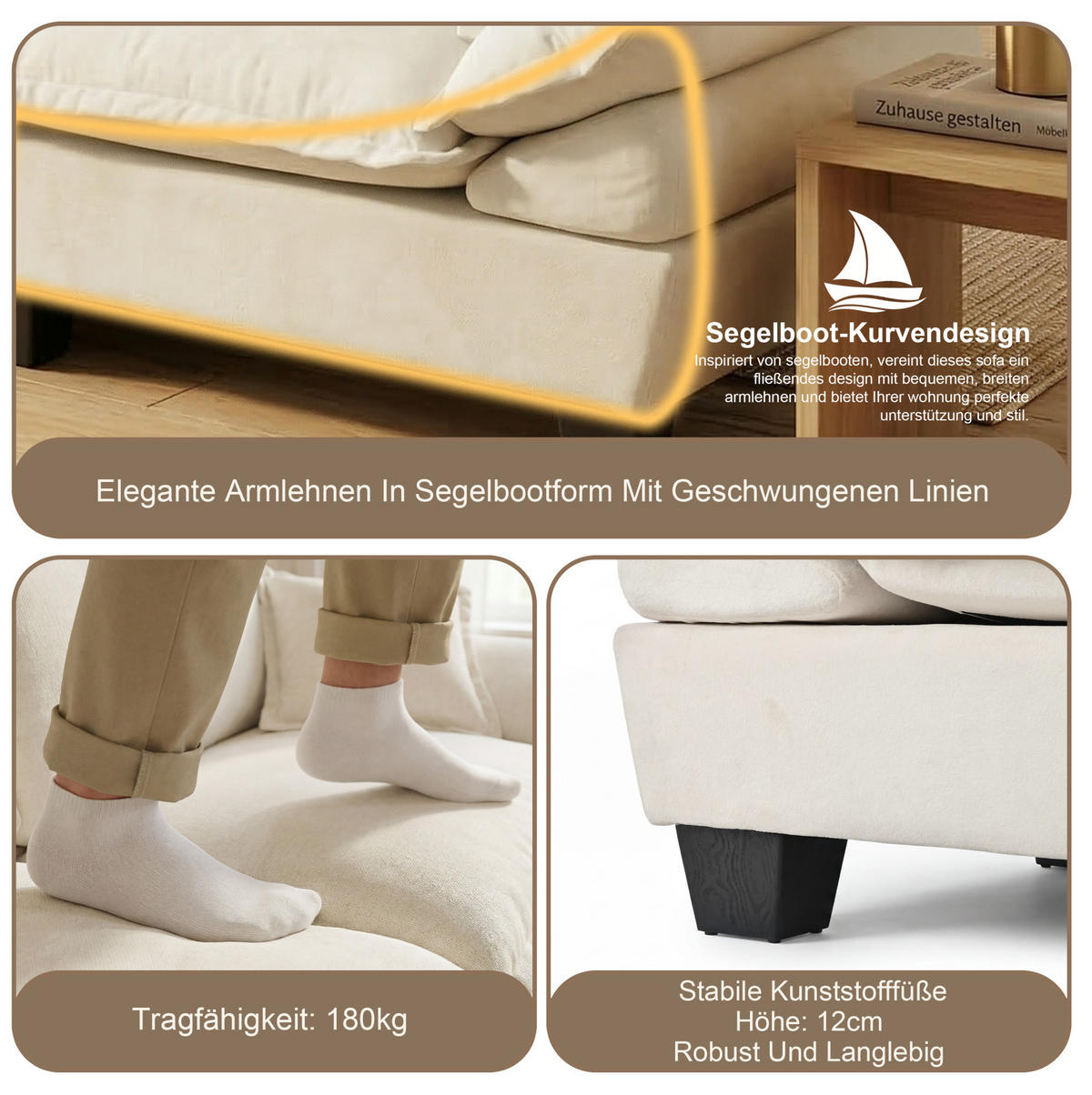 ECKSOFA 194/151/90 cm mit beweglicher Ottomane, Chenille-Bezug und 2 Kissen, Beige - Beige, Textil (194/151cm) - Redom