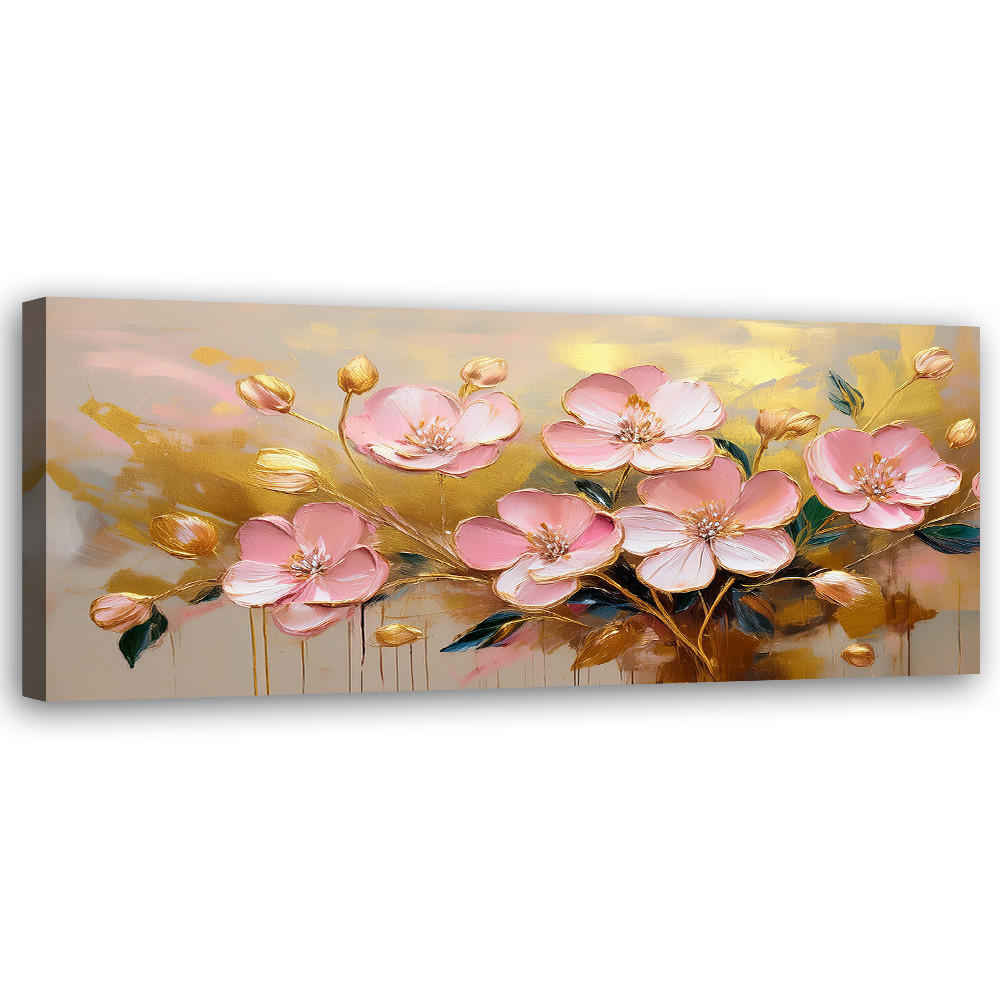 WANDBILD abstrakte blumen rosa glamour gold - Pink, Textil (90/30cm) - Feeby