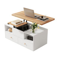COUCHTISCH höhenverstellbar mit 4 Schubladen 100 x 50 cm MDF Holzfarbe Weiß - Braun, Wellpappe (100/50/47.5cm) - Meubliv