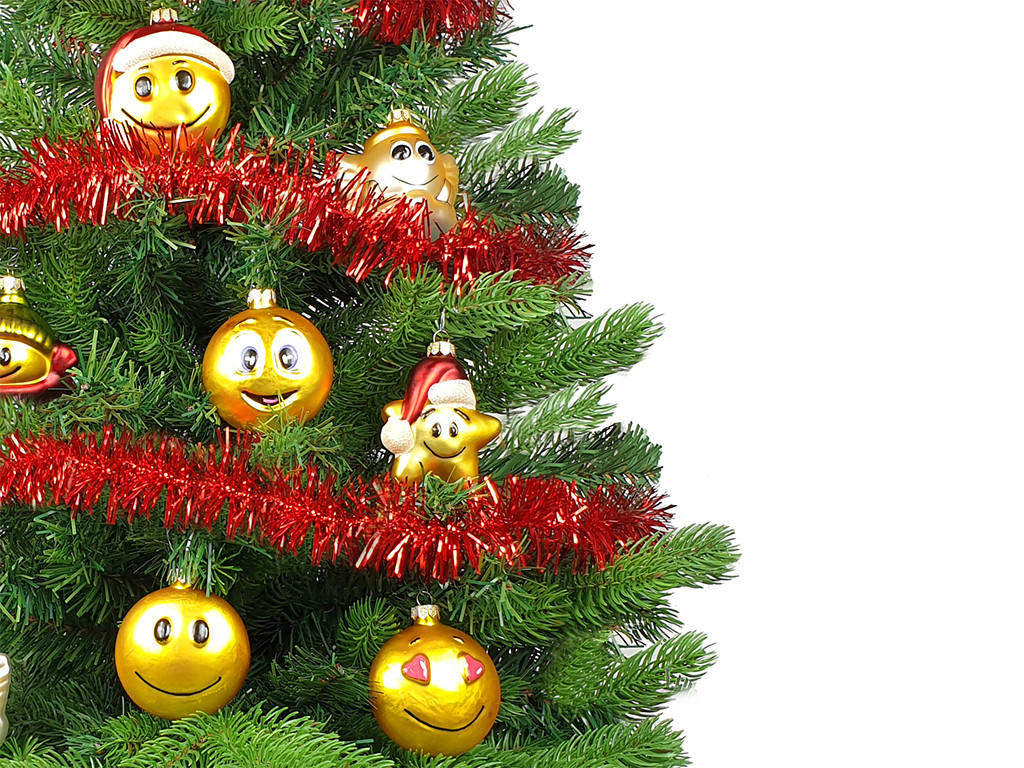 WEIHNACHTSBAUM künstlicher 60 cm mit LED-Beleuchtung, SMILEYS, mit 16 Weihnachtsbaumschmuck, Pflanztopf mit Jutesack - Gelb/Rot, Kunststoff/Stein (40/60cm) - LAALU