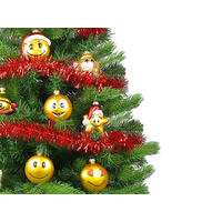 WEIHNACHTSBAUM künstlicher 60 cm mit LED-Beleuchtung, SMILEYS, mit 16 Weihnachtsbaumschmuck, Pflanztopf mit Jutesack - Gelb/Rot, Kunststoff/Stein (40/60cm) - LAALU