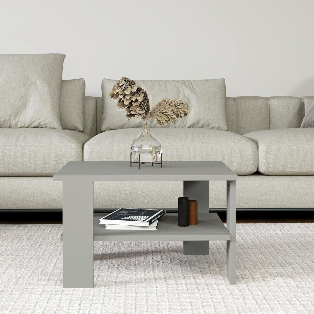 COUCHTISCH mit 1 regalboden - duama 60/45/37 cm - Grau, Holzwerkstoff (60/45/37cm) - Calicosy