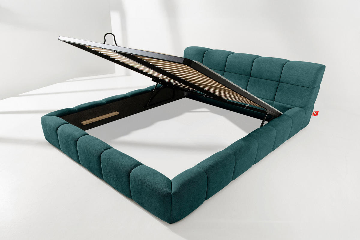 POLSTERBETT AERI 140/160/180/200 mit Rahmen und Bettkasten, blau - Blau, Holz/Holzwerkstoff (200/200cm) - KONSIMO®
