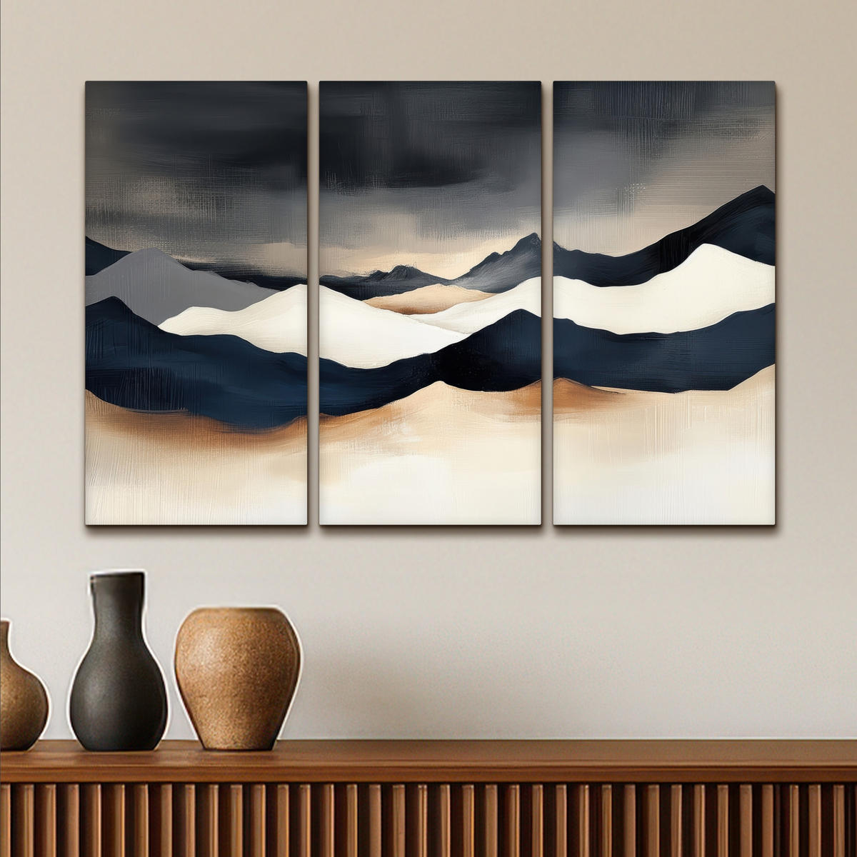 LEINWANDBILD 3er Set Landschaft - Abstrakt - Modern 90x60 cm - Dunkelblau, Textil (90/60cm) - MuchoWow