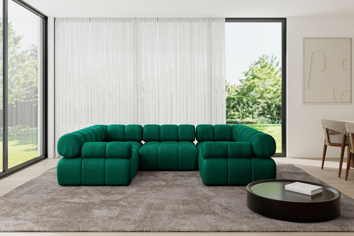 WOHNLANDSCHAFT modulares Sofa Birno-U1 - 285x190x70 cm Dunkelgrün Velours - Dunkelgrün, Holzwerkstoff/Textil (285/70/190cm) - ALTDECOR