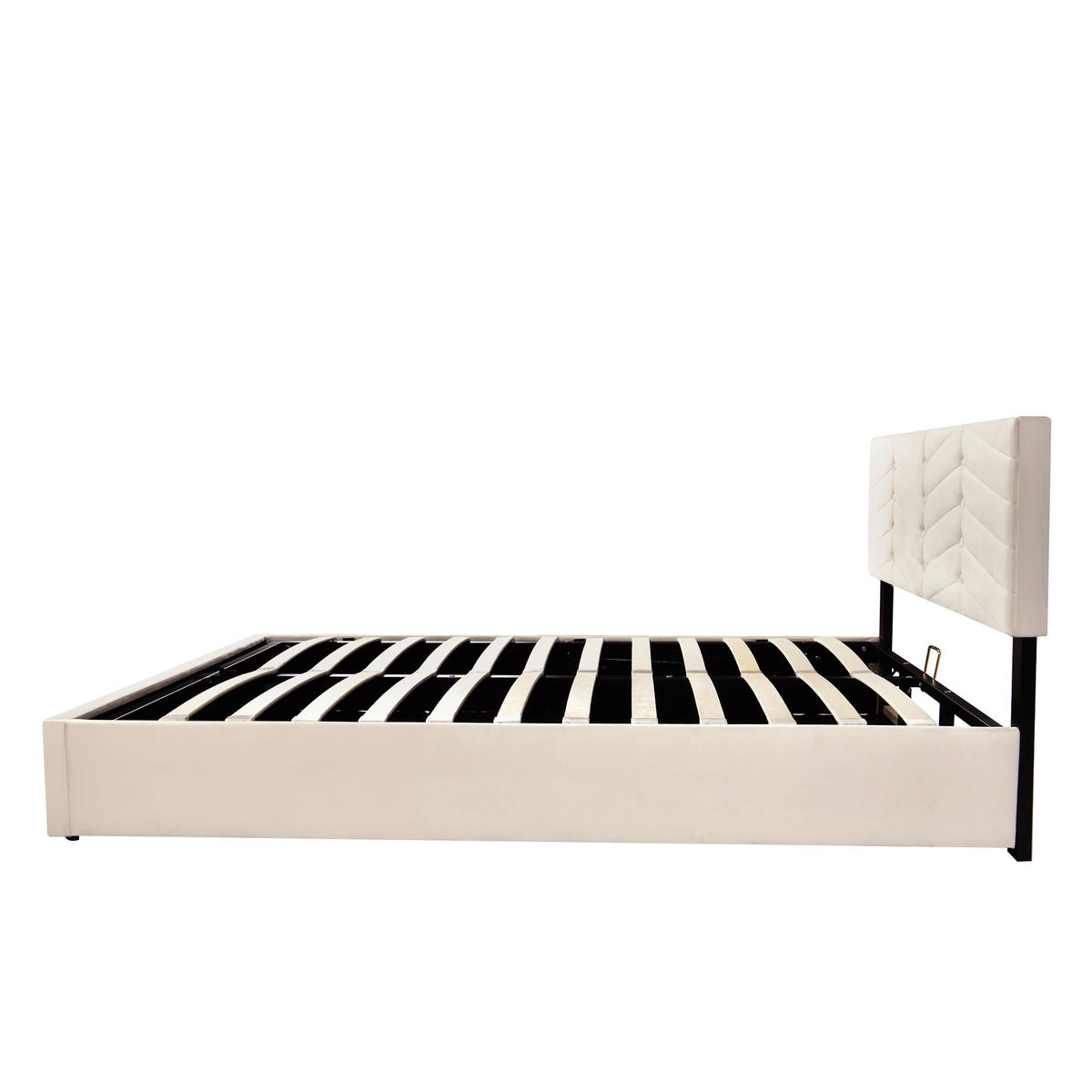 POLSTERBETT aus Samt 140x190 cm Beige mit höhenverstellbarem Kopfteil und Lattenrost - Beige, Textil (140/190cm) - IVMEU
