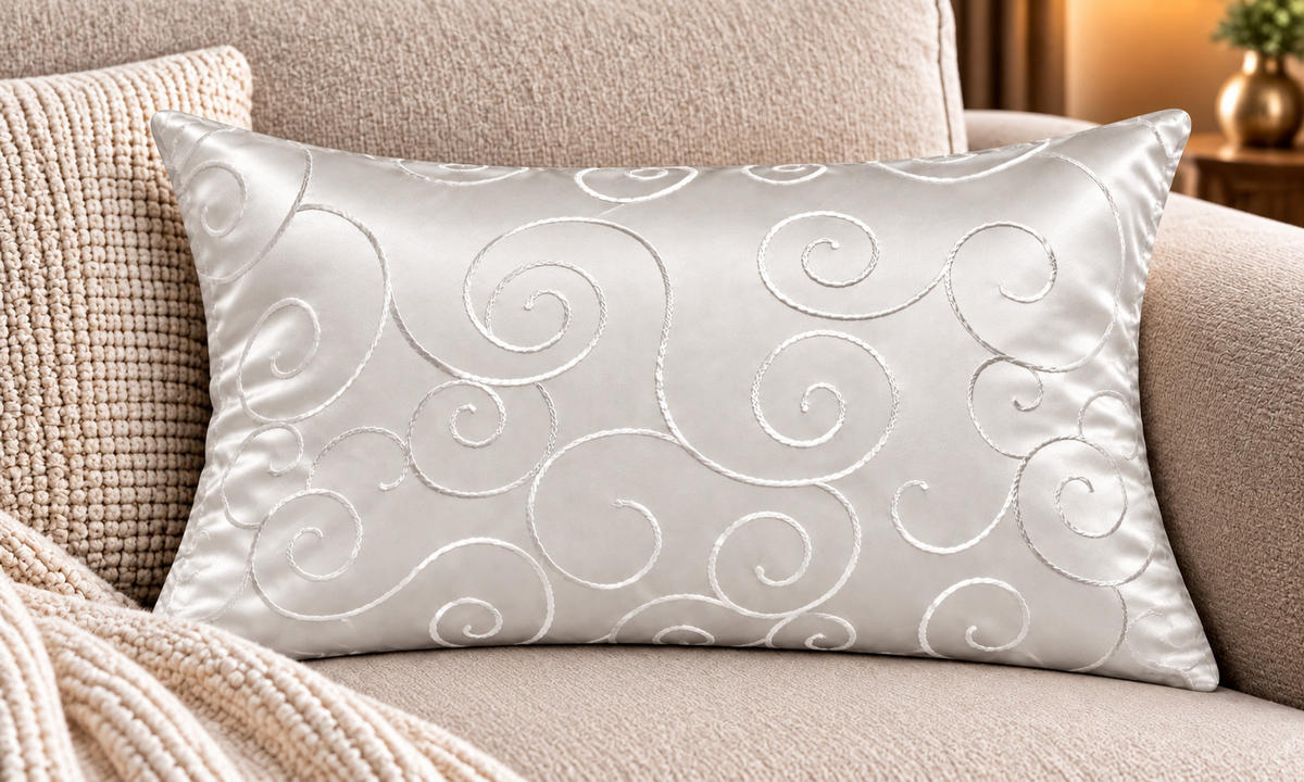 KISSENBEZUG 30x50 cm Weiß Damast Circle - Weiß, Textil (30/50cm) - TiborTex