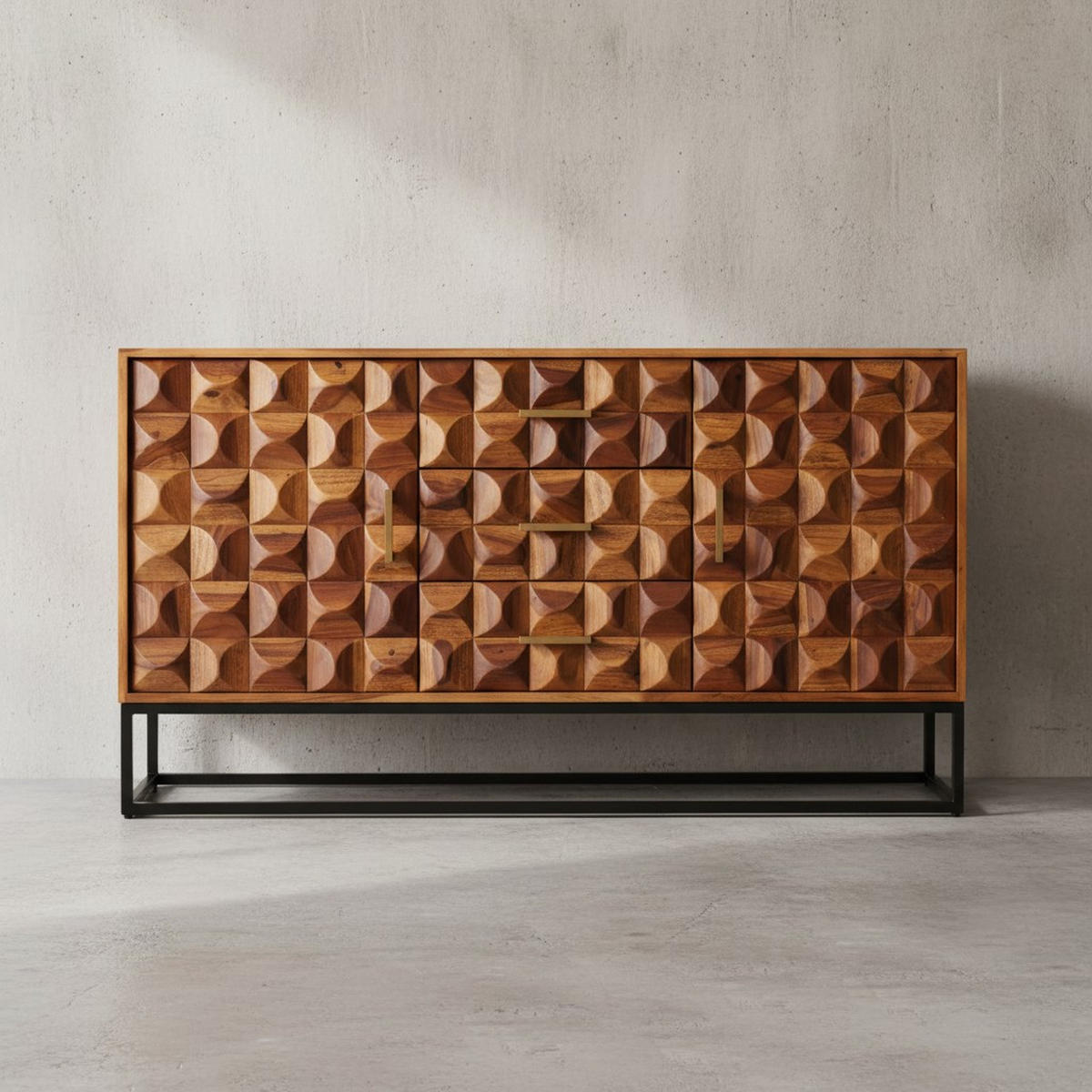 SIDEBOARD – Massivholz, 145x81x45 cm, Industrial-Stil, Metallgestell - Schwarz/Braun, Holz/Metall (145/81/45cm) - KADIMA DESIGN