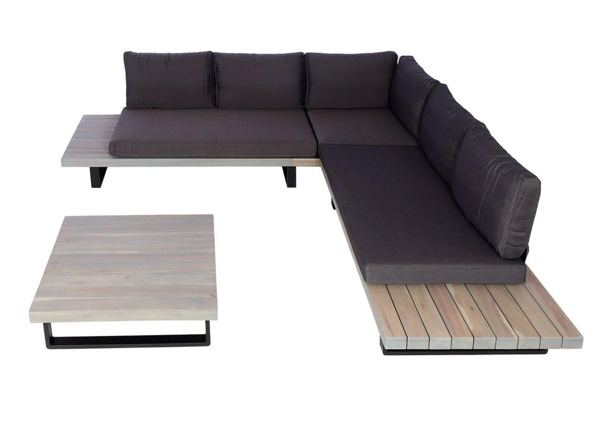 GARTEN-GARNITUR Grau Polster Dunkelgrau - Grau, Holz - PROREGAL