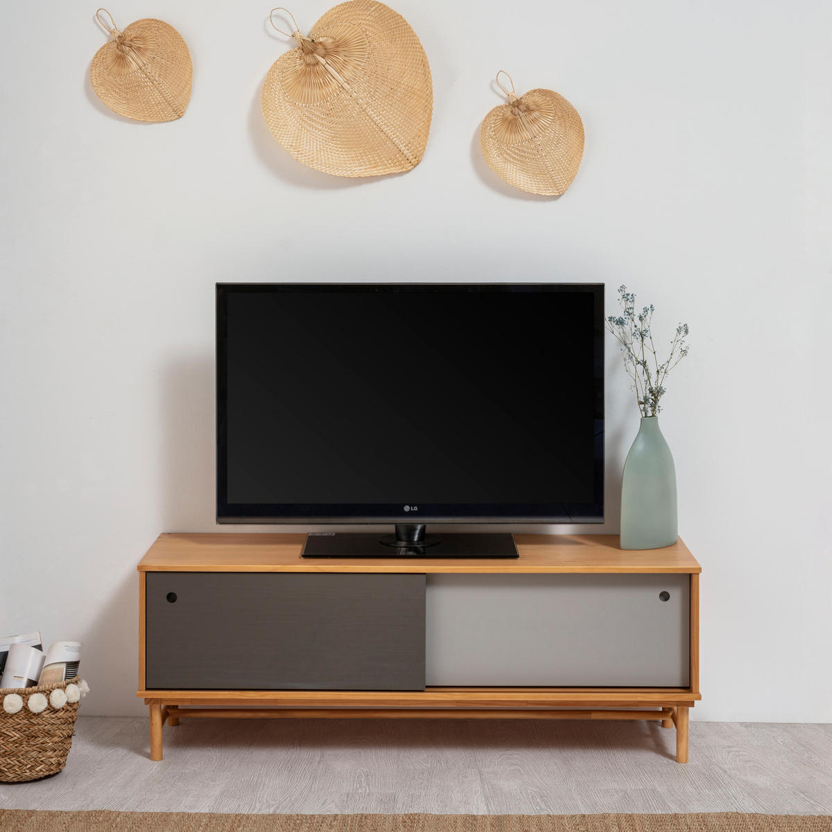TV-ELEMENT Magnus 2 Schiebetüren Grau - Wildeiche, Holz (140/50/40cm) - VS Venta-stock