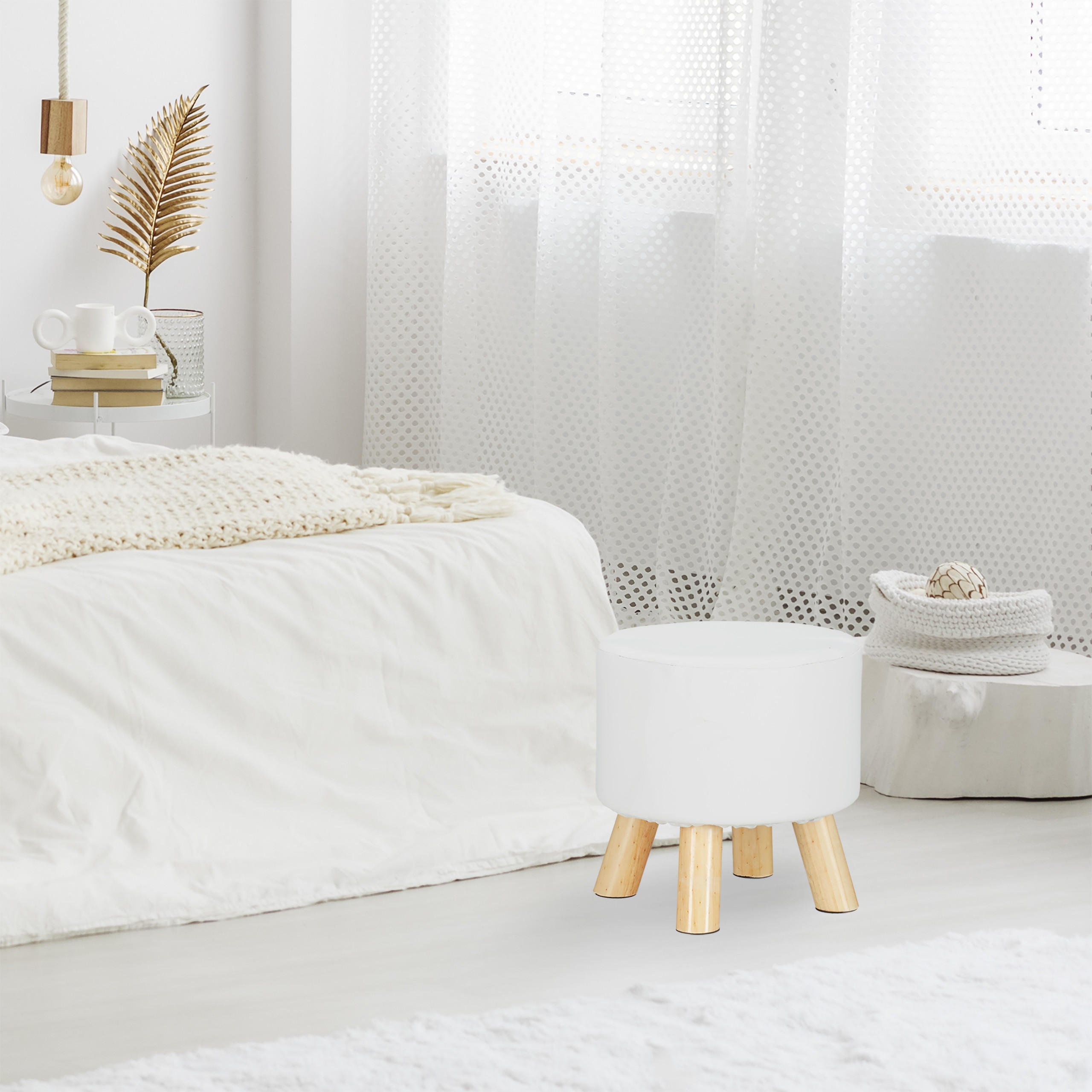 HOCKER - Weiß, Holz/Holzwerkstoff (30/30/30cm) - Relaxdays
