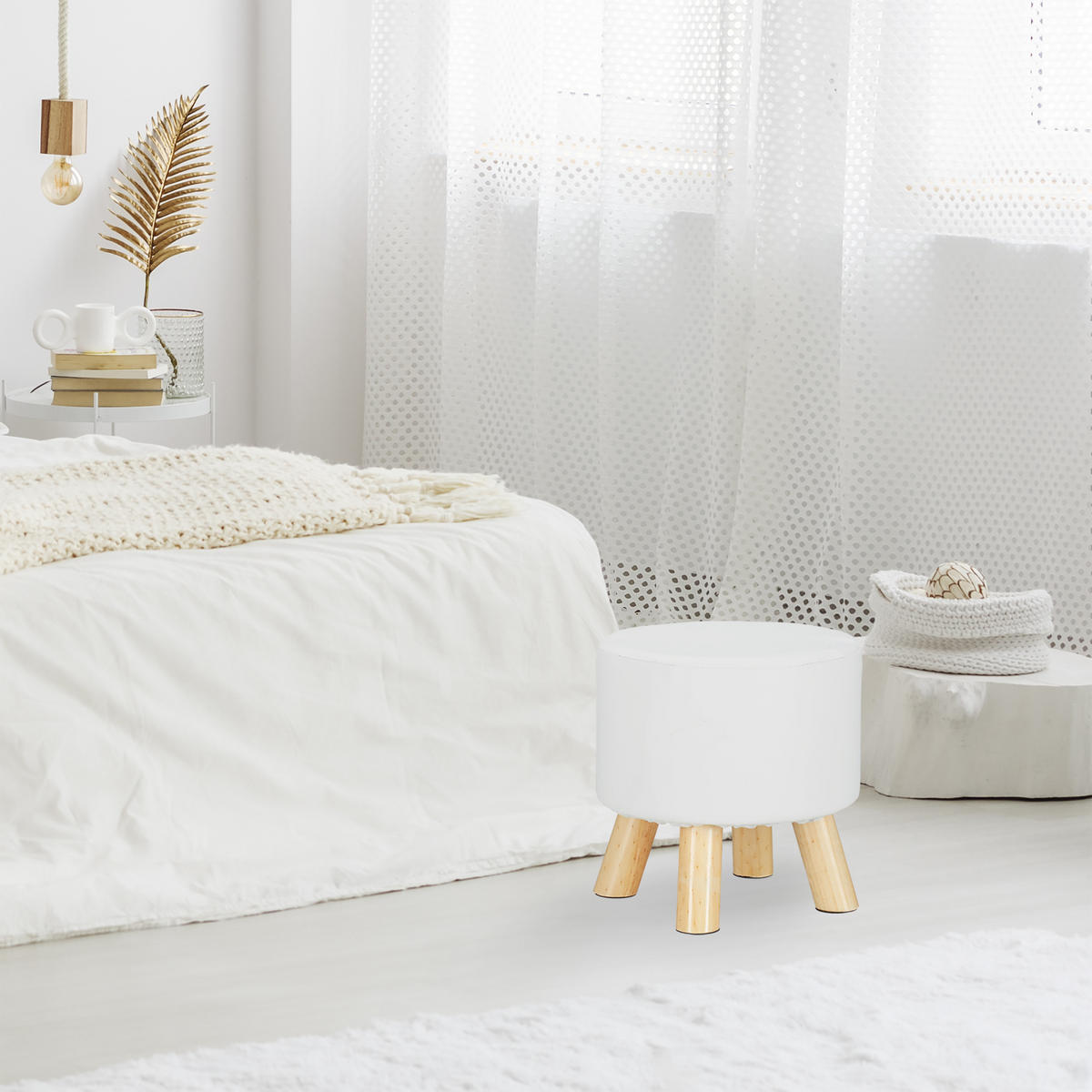 HOCKER - Weiß, Holz/Holzwerkstoff (30/30/30cm) - Relaxdays