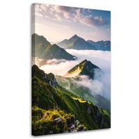 LEINWANDBILD Landschaft Aussicht Berge im Nebel 80x120cm - Grün, Textil (80/120cm) - Feeby