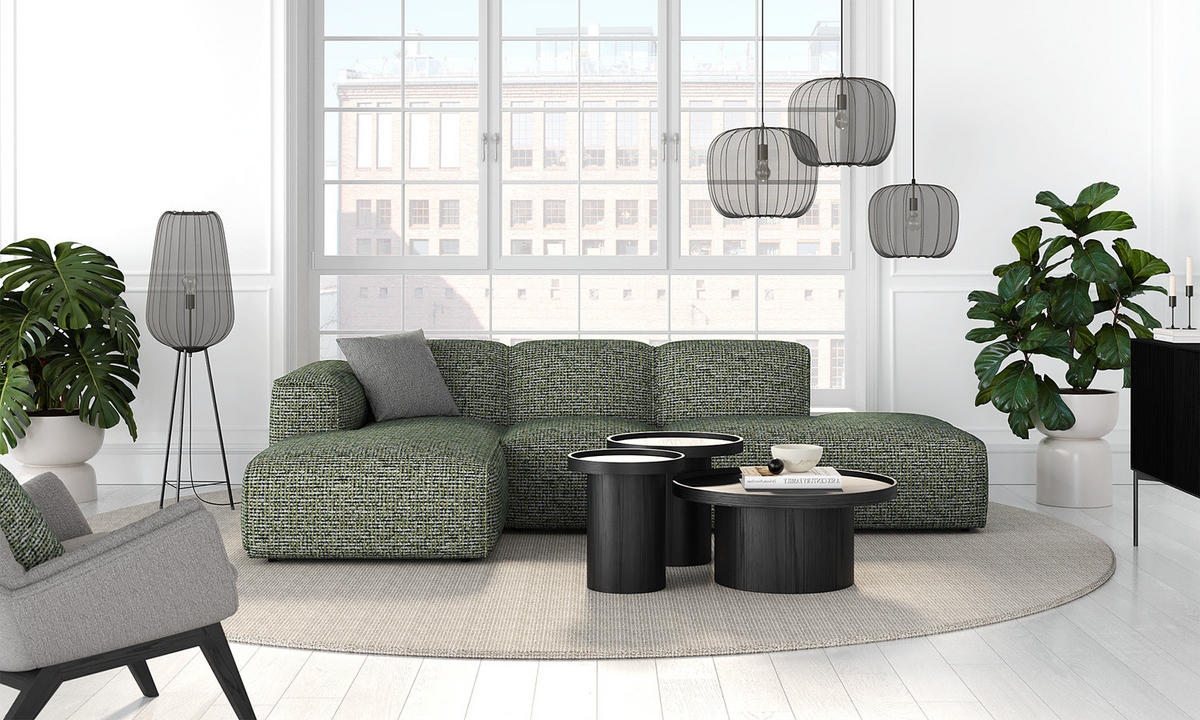 ECKSOFA mit Chaiselongue - Schwarz/Grün, Kunststoff/Textil (290/173cm) - home24