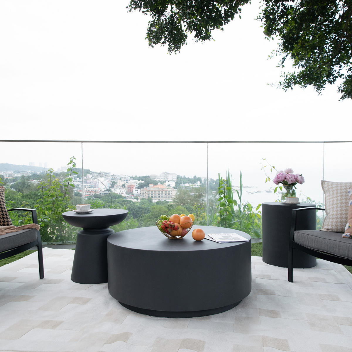COUCHTISCH ROME Rund Mittel aus Beton 86 x 86 x 41 cm - Schwarz, Naturmaterialien (86/86/41cm) - Elementi
