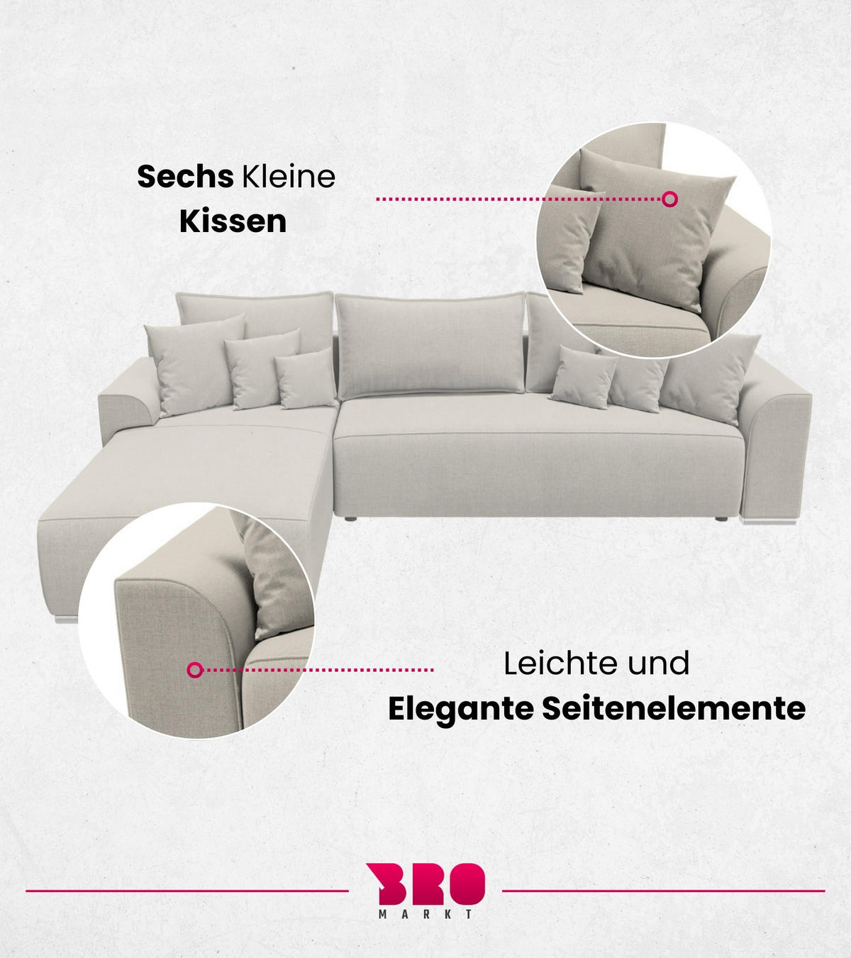ECKSOFA Sydney mit Schlaffunktion Beige Leinenoptik - Beige, Textil (280/184cm) - Bromarkt