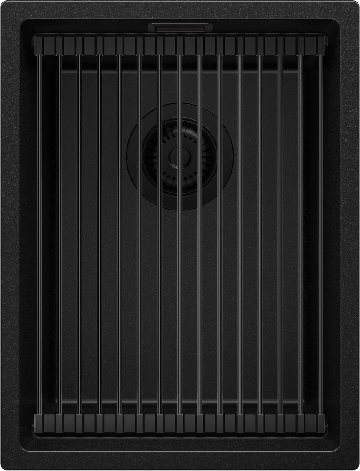 SPÜLBECKEN Praga Slim, 2-er set Alles Schwarz 36/47 cm 1 Becken + Ablauf-Set + Aufrollbare Abtropffläche ab 40er Unterschrank - Schwarz, Kunststoff (36/20/47cm) - Primagran