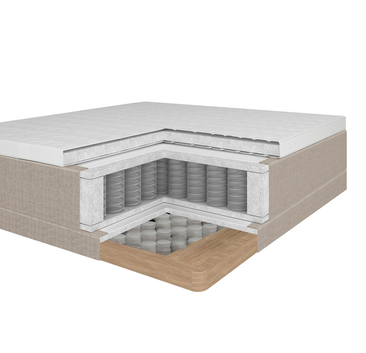 BOXBETT Nevada Hellgrau ca. 160 / 200 cm mit Topper - Hellgrau, Holz - Bessagi Home