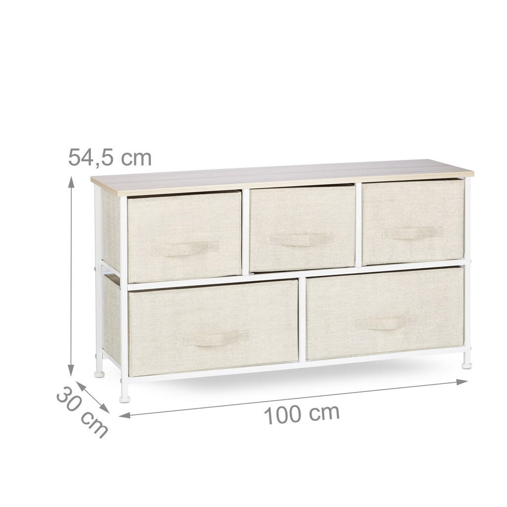 Thumbnail - Relaxdays Schubladenbox, Creme, Textil, Metall, Holzwerkstoff, 100x54.5x30 cm, Wohnzimmer, Kommoden & Sideboards, Kommod...