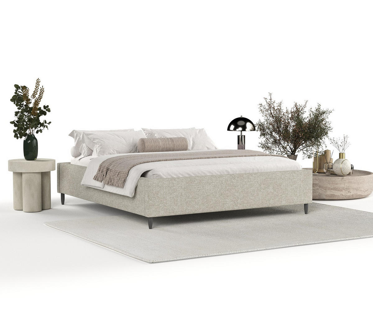 POLSTERBETT Larch Beige Grau 120/200 cm im Chenille-Stoff - Beige/Schwarz, Holz/Holzwerkstoff (120/200cm) - Maison de Reve